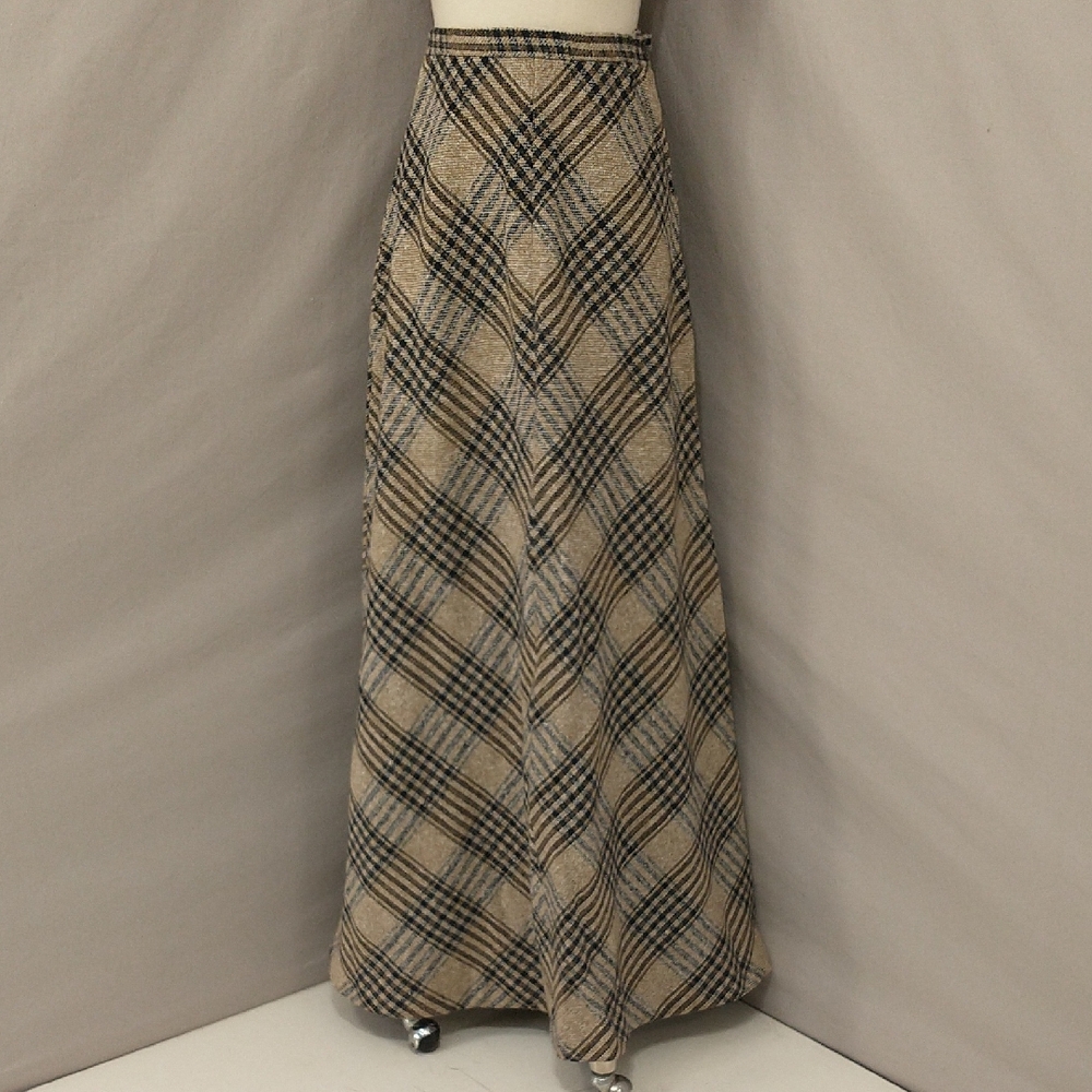 Vintage Wool Plaid Maxi Skirt 42" Long Floor Length 70s Mrk8 Fit2 See Measuremnt